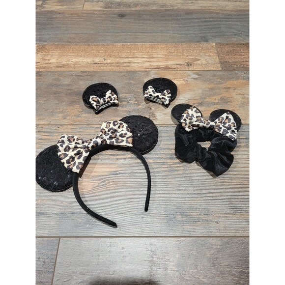 Leopard mouse ears set with bows clips and more! - Picture 1 of 12